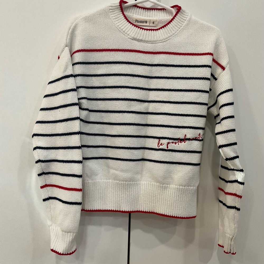Pastels kids Striped White Sweater